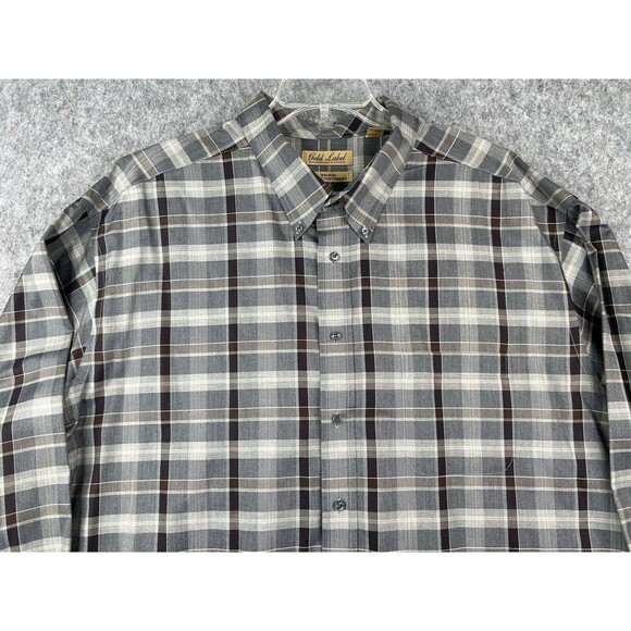 Roundtree & Yorke Gold Label Performance Gray Plaid Shirt Men's 4XT Long Sleeve - Picture 2 of 7